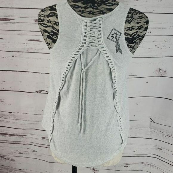 Hard Rock Cafe Orlando Lace Up Back Small‎ Gray boho Tank Top - Picture 4 of 8